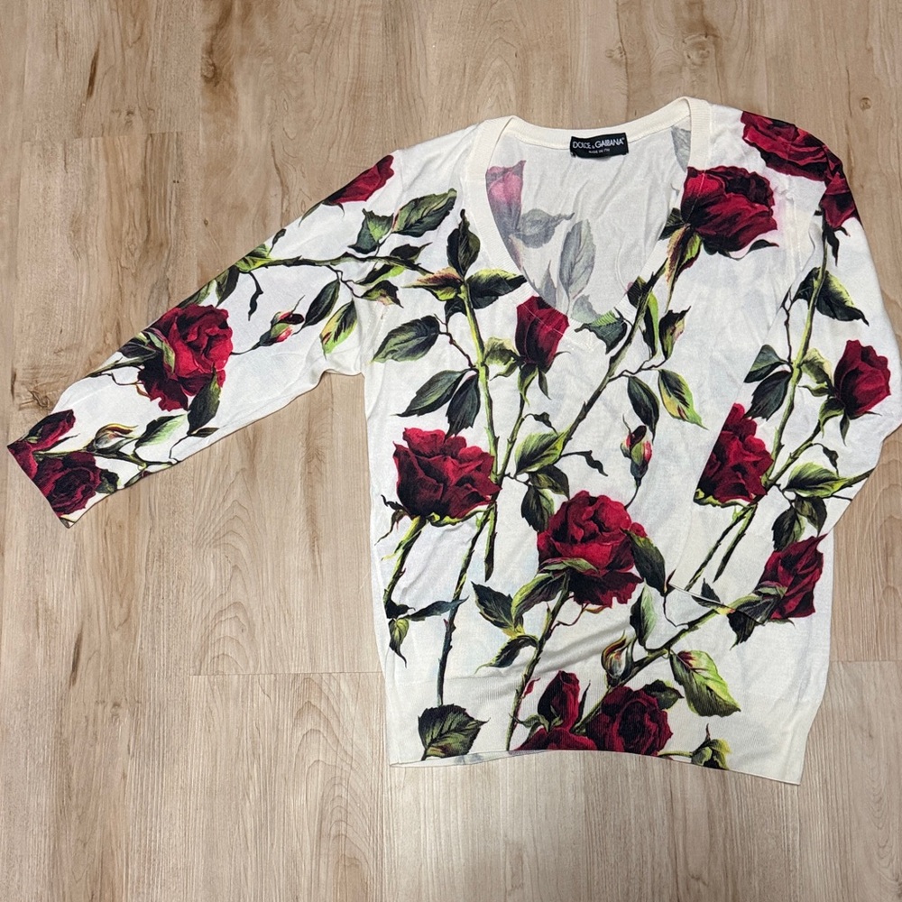 Dolce & Gabbana Cashmere & Silk Floral V-Neck Pullover